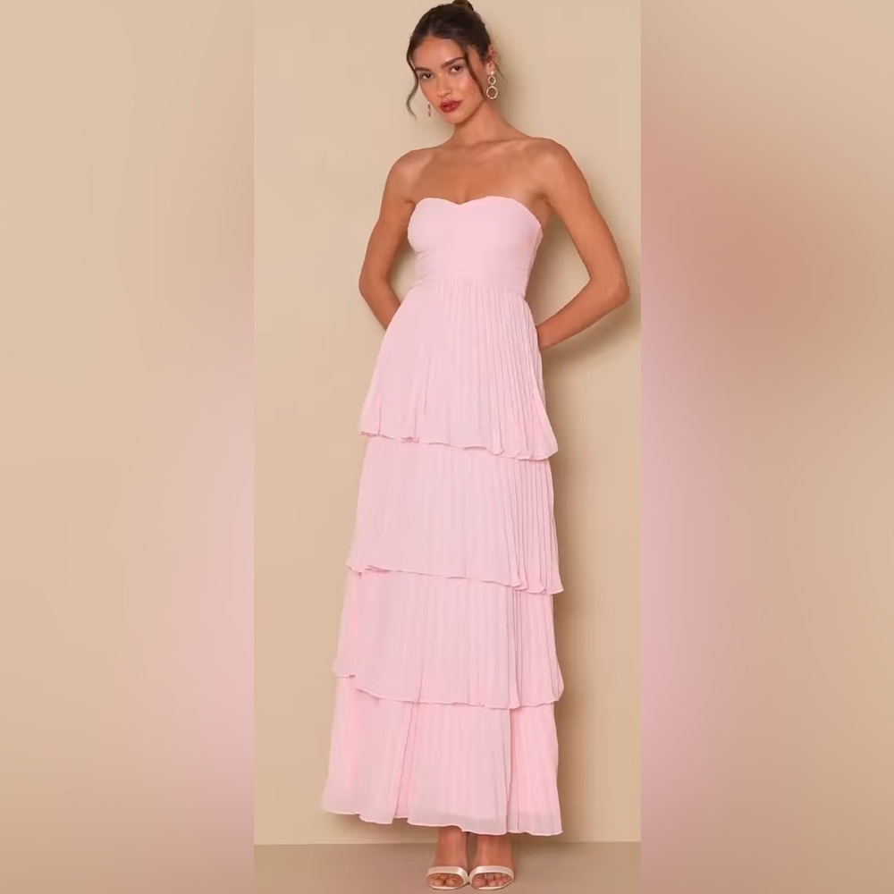 Pink strapless pleated dress - small